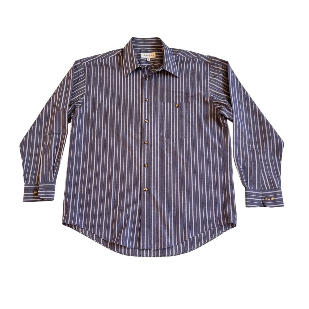 Yves Saint Laurent YSL Mens Pin Stripe Dress Shirt Button Down Size 16 32 33 Med
